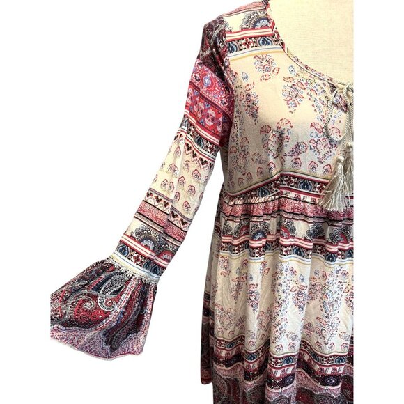 One World Dress Paisley/Floral Print Hi-Low Hem Bell Cuff Boho‎ Romantic Size S - Picture 5 of 16